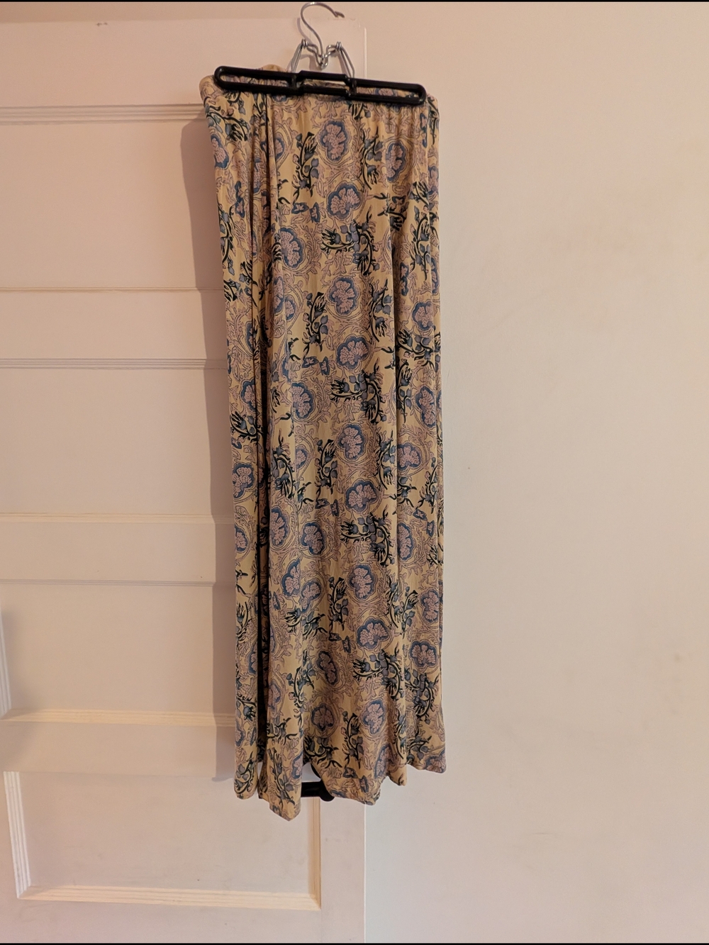 NATURAL LIFE Cream Maxi Skirt with Blue-Green Floral Print